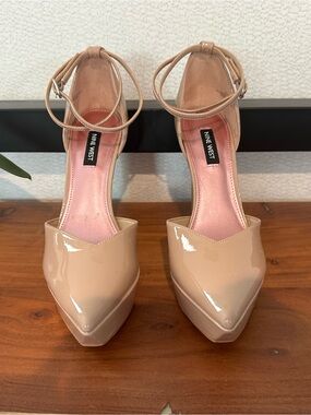 Nine West Patent Nude Pointed Ankle-Strap Pumps